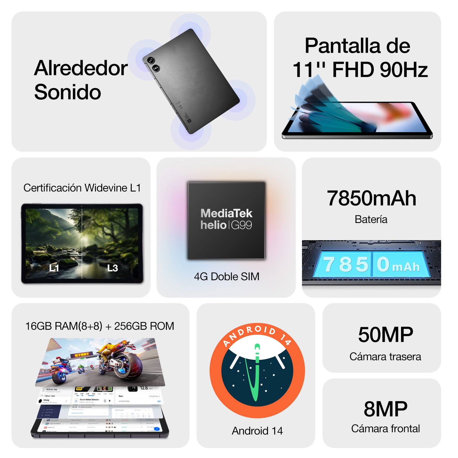 AGM PAD P2 | 4G LTE | Ligero y Delgado | Widevine L1 | Chipset Potente | Android 14