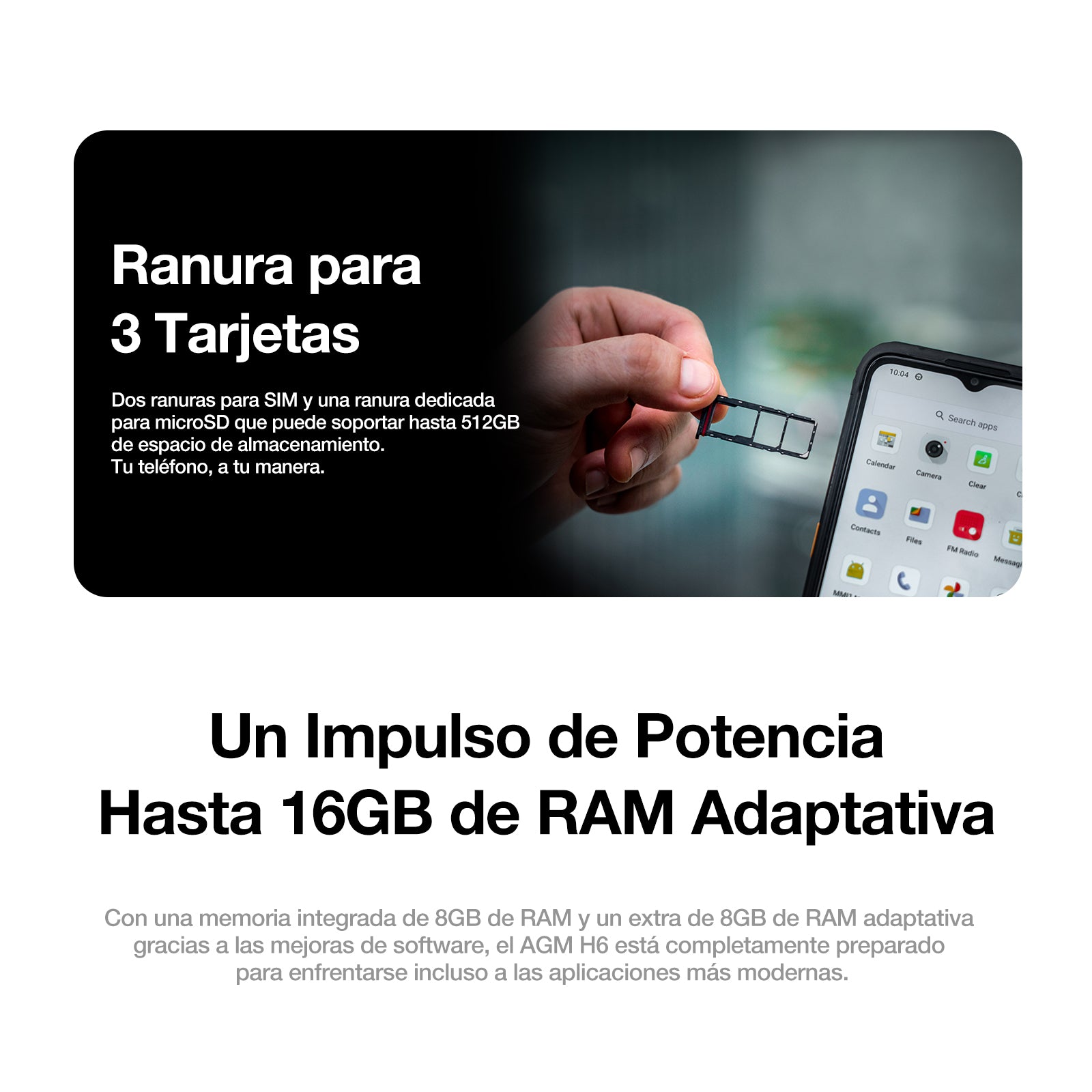 AGM H6 | Ultra-Fino| Rugerizado | Pantalla de 6.56 pulgadas a 90Hz | 8 GB de RAM + 8 GB de RAM Virtual Expandida + 256GB ROM | Android 13
