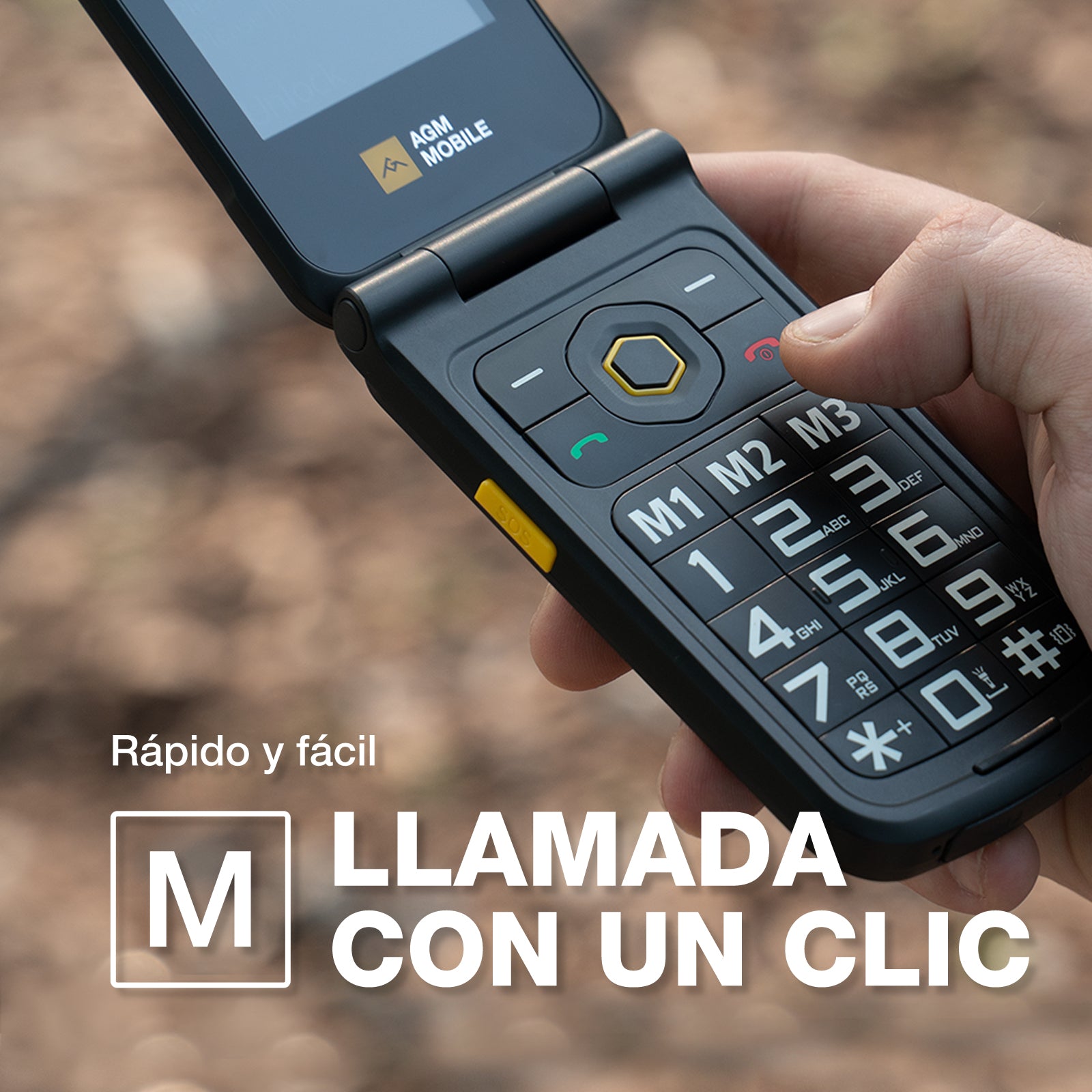 AGM M8 FLIP | Teléfono resistente 4G con tapa | Tecla de emergencia SOS | Llamada con un solo clic | Altavoz potente | Batería grande