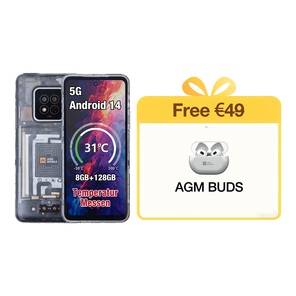 AGM X6 Phantom | Apariencia transparente | Elegante | Smartphone resistente Octa-Core 5G | Detección de temperatura multi-escena | Botón lateral personalizable | Cámara principal de 50MP | Android 14