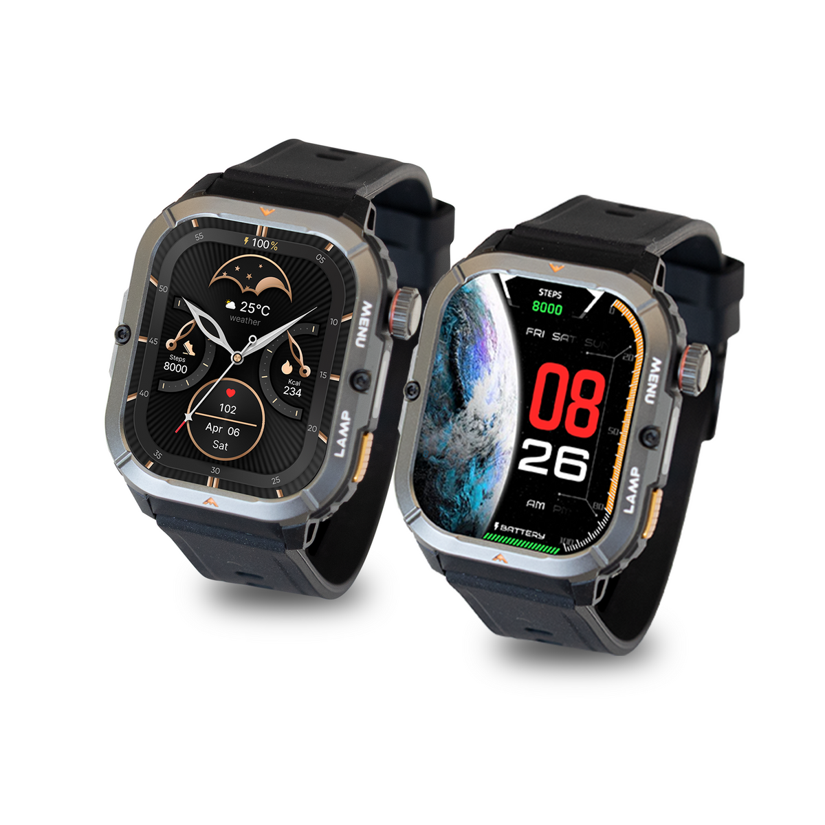 AGM Legion 3 | Smartwatch | Pantalla AMOLED | Batería de 500mAh | Llamadas por Bluetooth | Monitor de Frecuencia Cardíaca | Resistencia al Agua 5ATM | Linterna LED | Reloj Deportivo Robusto Cuadrado