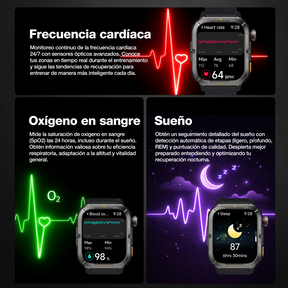 AGM Legion 3 | Smartwatch | Pantalla OLED | Batería de 500mAh | Llamadas por Bluetooth | Monitor de Frecuencia Cardíaca | Resistencia al Agua 5ATM | Linterna LED | Reloj Deportivo Robusto Cuadrado