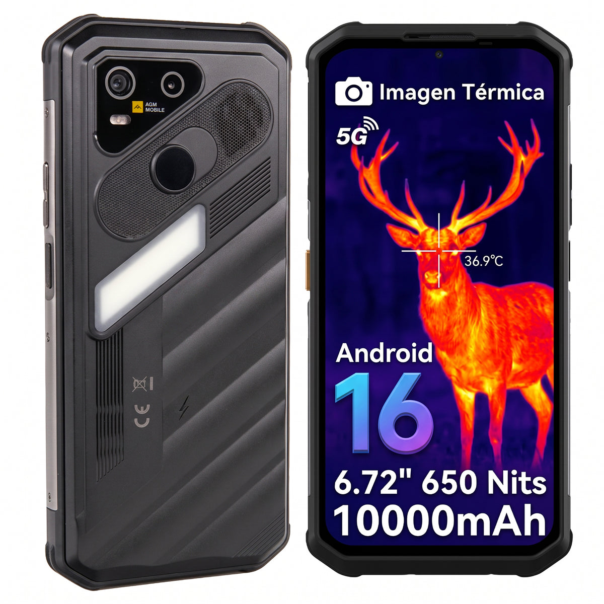 AGM X7 Pro | Smartphone Robusto con Imágenes Térmicas | Resolución Térmica de 512×384 | 6GB+256GB | Batería de 10000mAh | IP68/IP69K | Carga Inalámbrica | Android 16 | eSIM