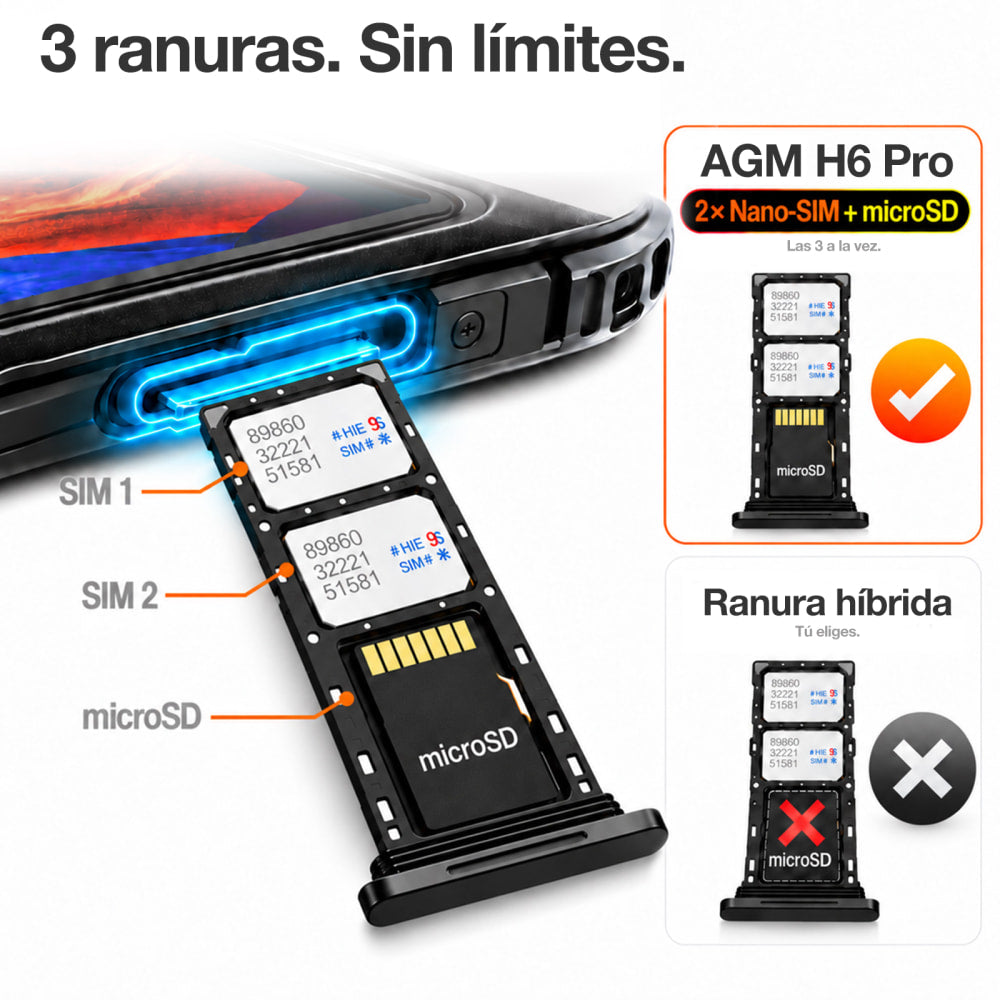 Preventa | AGM H6 Pro | Smartphone resistente y delgado | Pantalla HD+ de 6,56″ | Cámara de 50 MP | Batería de 5000 mAh | IP68/IP69K | Android 16 | NFC