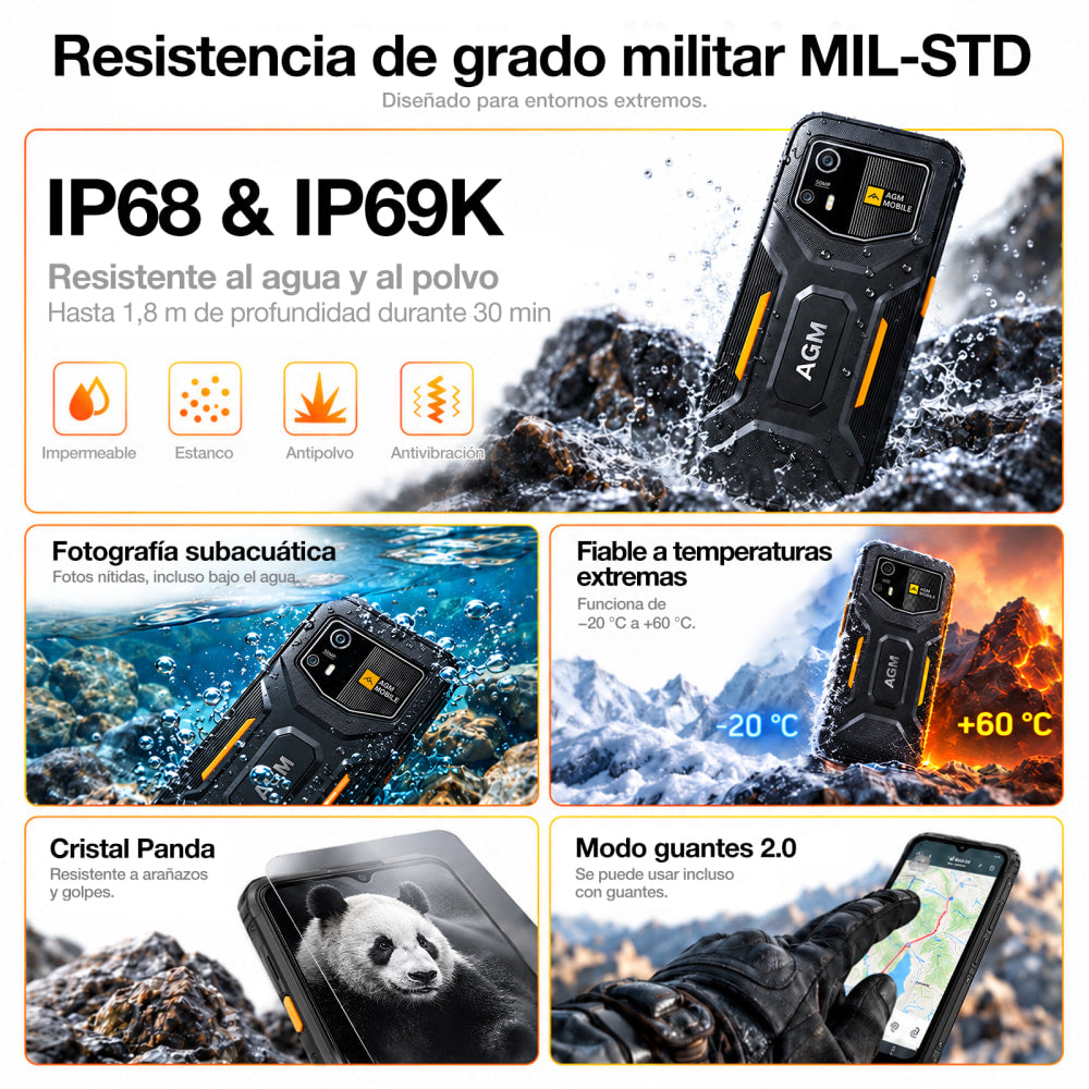 Preventa | AGM H6 Pro | Smartphone resistente y delgado | Pantalla HD+ de 6,56″ | Cámara de 50 MP | Batería de 5000 mAh | IP68/IP69K | Android 16 | NFC