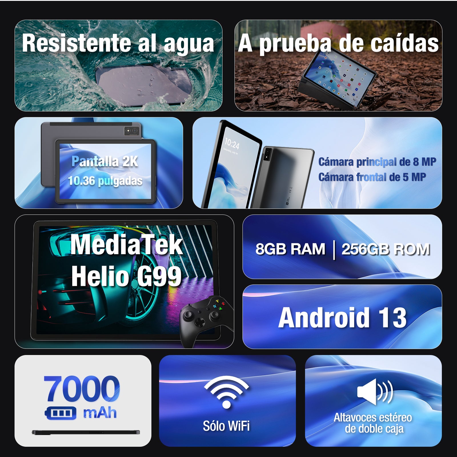 AGM PAD P1 | Tablet resistente 4G LTE | Potente chipset | Resistente al agua | Ligero | Gran pantalla 1200*2000 FHD | Batería grande | Android 13