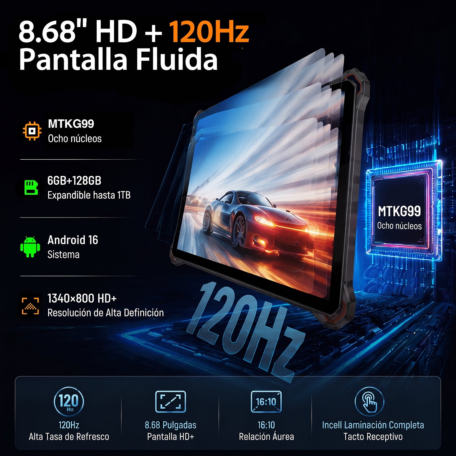 AGM PAD P3 | Tableta Robusta Compacta de 8.68″ | Helio G99 | IP68/IP69K | Resistente al Agua | Pantalla de 120Hz | eSIM | Android 16