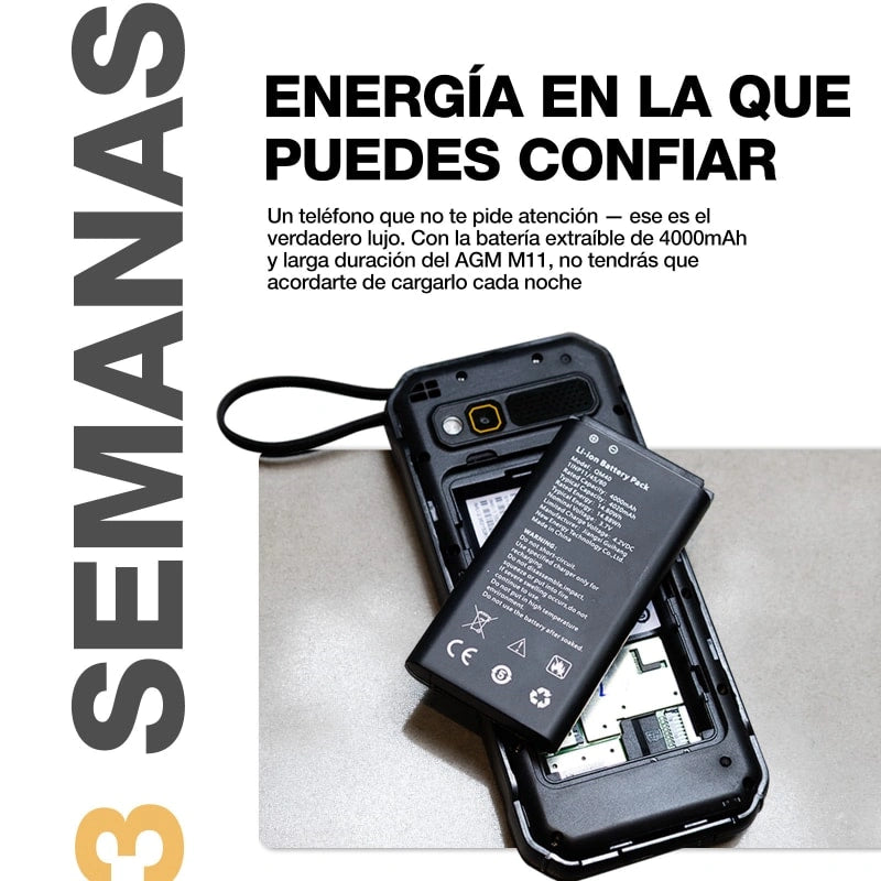 PREVENTA | AGM M11 | Teléfono Robusto con Power Bank | Carga Inversa por Cable | 4G LTE | Batería 4000mAh | Hotspot WiFi | Radio FM | Conector 3.5mm | IP68&IP69K | Resistente al Agua
