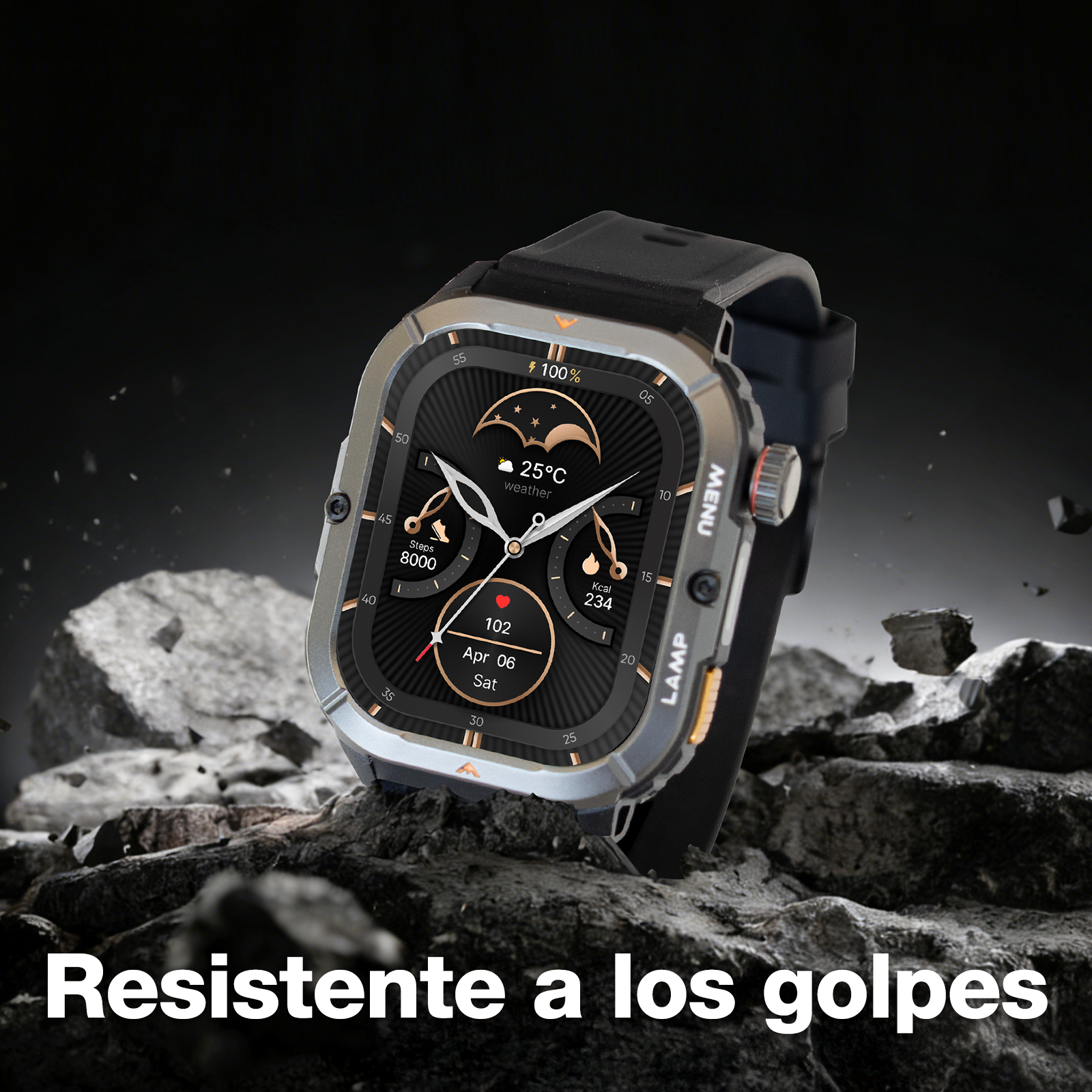 AGM Legion 3 | Smartwatch | Pantalla OLED | Batería de 500mAh | Llamadas por Bluetooth | Monitor de Frecuencia Cardíaca | Resistencia al Agua 5ATM | Linterna LED | Reloj Deportivo Robusto Cuadrado