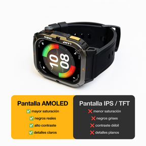 AGM Legion 3 | Smartwatch | Pantalla OLED | Batería de 500mAh | Llamadas por Bluetooth | Monitor de Frecuencia Cardíaca | Resistencia al Agua 5ATM | Linterna LED | Reloj Deportivo Robusto Cuadrado
