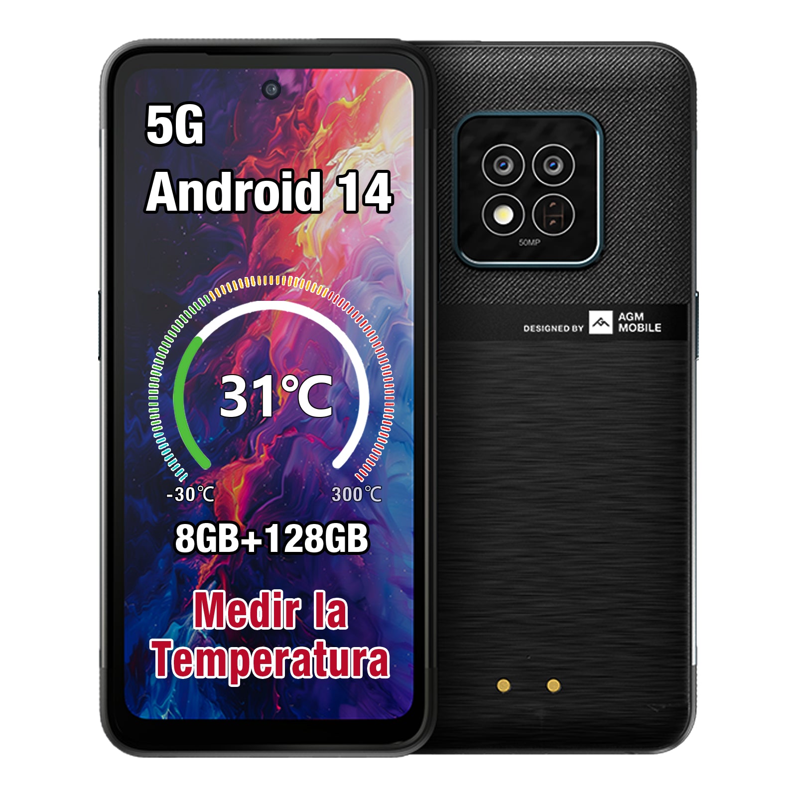 AGM X6 Phantom | Apariencia transparente | Elegante | Smartphone resistente Octa-Core 5G | Detección de temperatura multi-escena | Botón lateral personalizable | Cámara principal de 50MP | Android 14