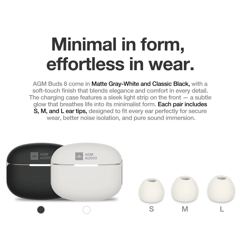 AGM Buds 8 | Sonido de rango completo de 13mm | ANC de -25dB | 6H de reproducción | Resistencia al agua IPX4