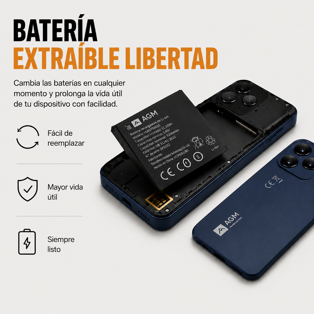 AGM Note N2 | Smartphone Android Compacto | 4,96" Smartphone de Bolsillo | Batería Extraíble | Android 16 Go