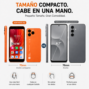 AGM Note N2 | Smartphone Android Compacto | 4,96" Smartphone de Bolsillo | Batería Extraíble | Android 16 Go