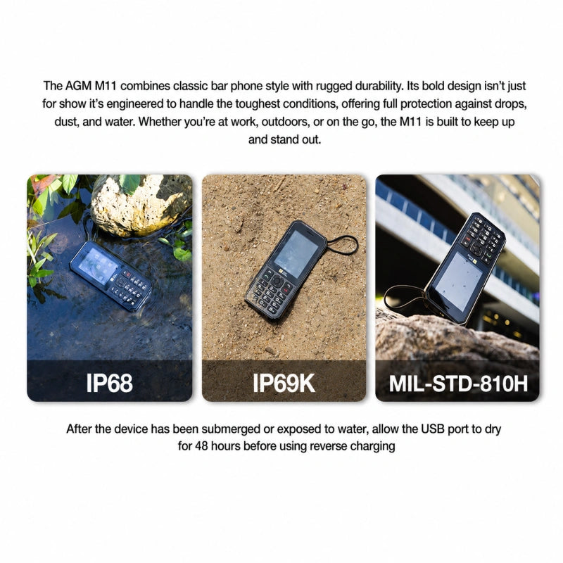 Preventa | AGM M11 | Teléfono MiFi 4G｜Hotspot Wi-Fi portátil｜Batería de 4000 mAh｜Resistente al agua IP68/IP69K｜Carga inversa por cable｜Radio FM｜Conector de 3,5 mm