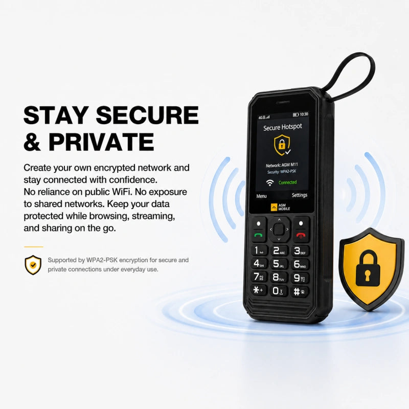 Preventa | AGM M11 | Teléfono MiFi 4G｜Hotspot Wi-Fi portátil｜Batería de 4000 mAh｜Resistente al agua IP68/IP69K｜Carga inversa por cable｜Radio FM｜Conector de 3,5 mm